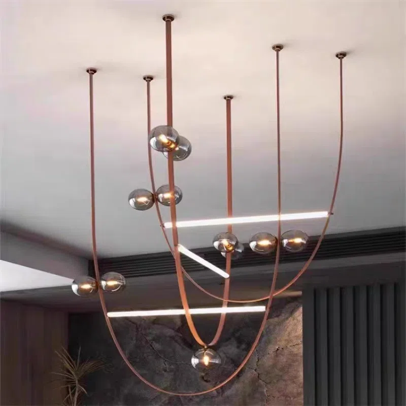 G9 Leather Glass Ball Pendant Lamp in Leather and Glass and Metal, product photograph