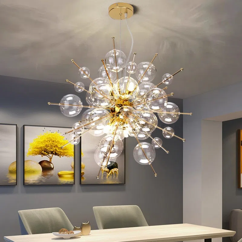 G9 Sliver Gold Glass Ball Pendant Light in Iron and Glass, product photograph