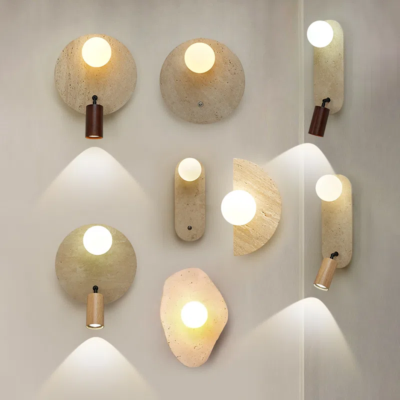 G9 Wood Glass Yellow Stone Wall Lamp in Wood/Glass and Yellow Stone, product photograph