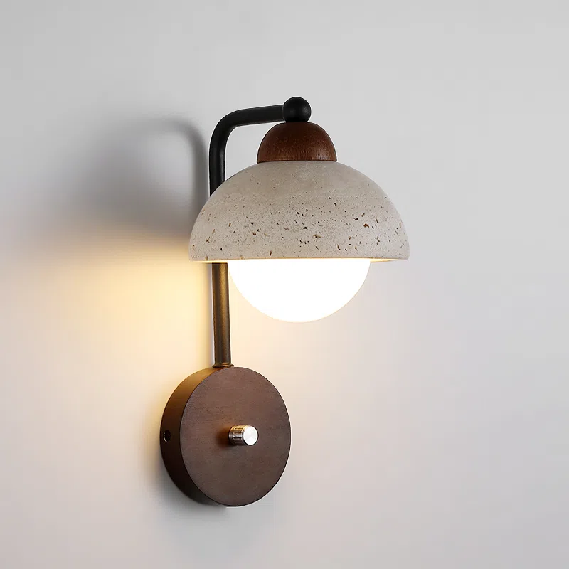 G9 Yellow Cave Stone Wall Light in Wood and Yellow Travertine, product photograph