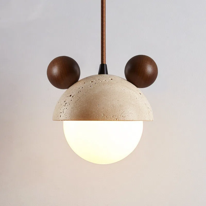 G9 LED Yellow Travertine Pendant Light in Wood and Yellow Travertine, product photograph