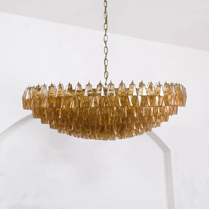 E14 Gold Chrome Red Glass Pendant Lamp in Iron Plating and Glass, product photograph