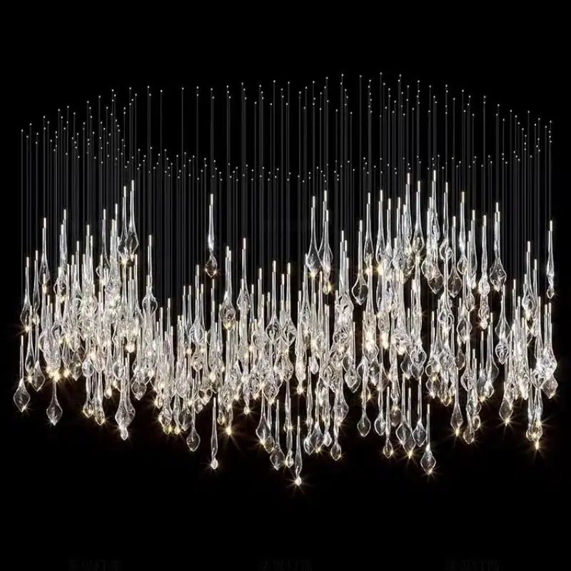 Gold Green Custom Glass Chandelier in Stainless Steel and Glass, product photograph