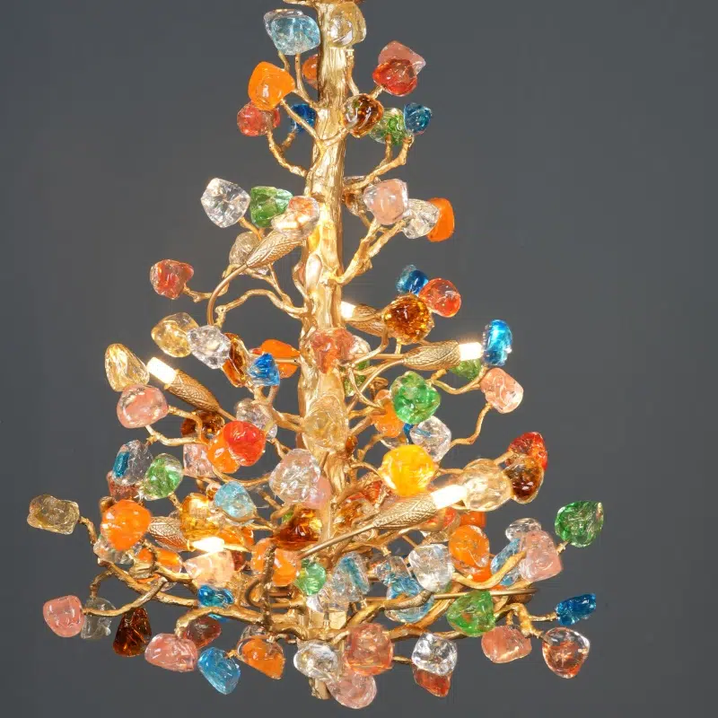 Gold Leaf Glass Chandelier in Copper and Glass, product photograph