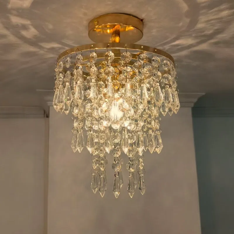 D20cm Gold Small Crystal Ceiling Light in Iron and Crystal, product photograph