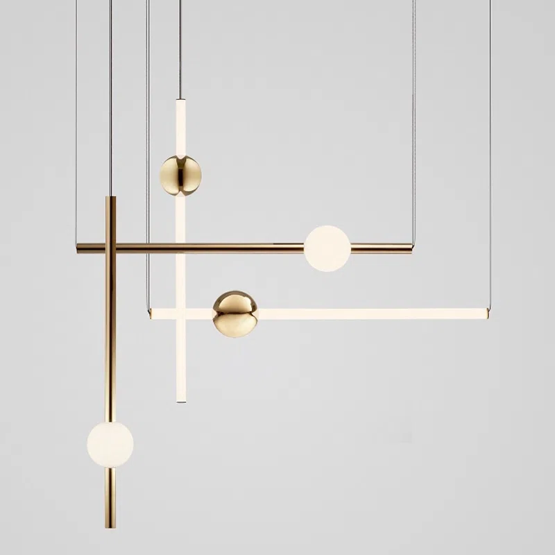Gold White Iron Linear Pendant Lamp in Iron, product photograph