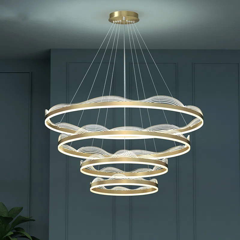 D120CM Golden Wave Acrylic Pendant Light in Aluminum, product photograph