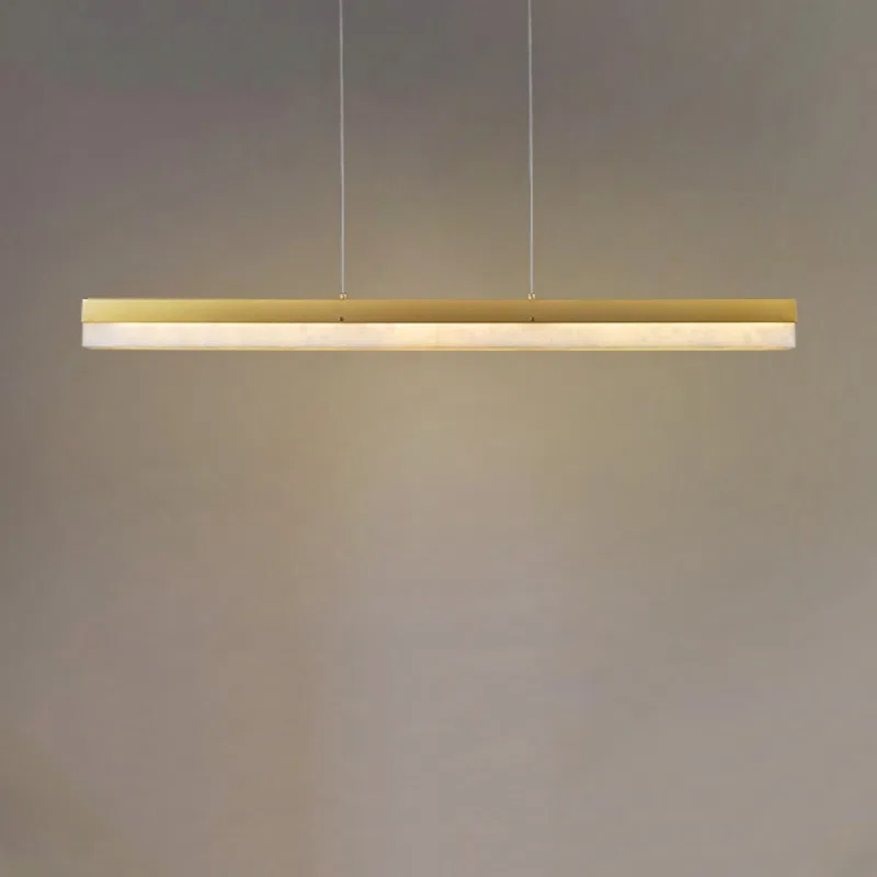 Golden Copper Linear LED Pendant Lamp in Copper and Marble, product photograph