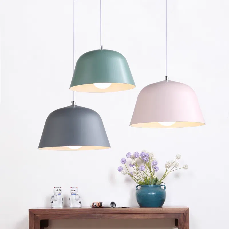 Pink Green Gray Black White Yellow Pendant Lamp in Aluminum Cover, product photograph
