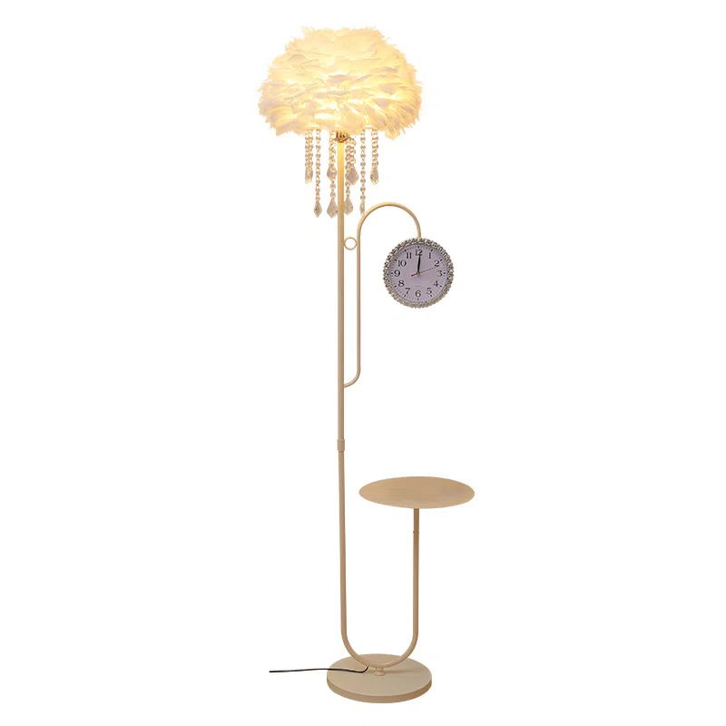 H165CM Cream Feather Hardware LED Floor Lamp in Hardware and Feather, product photograph