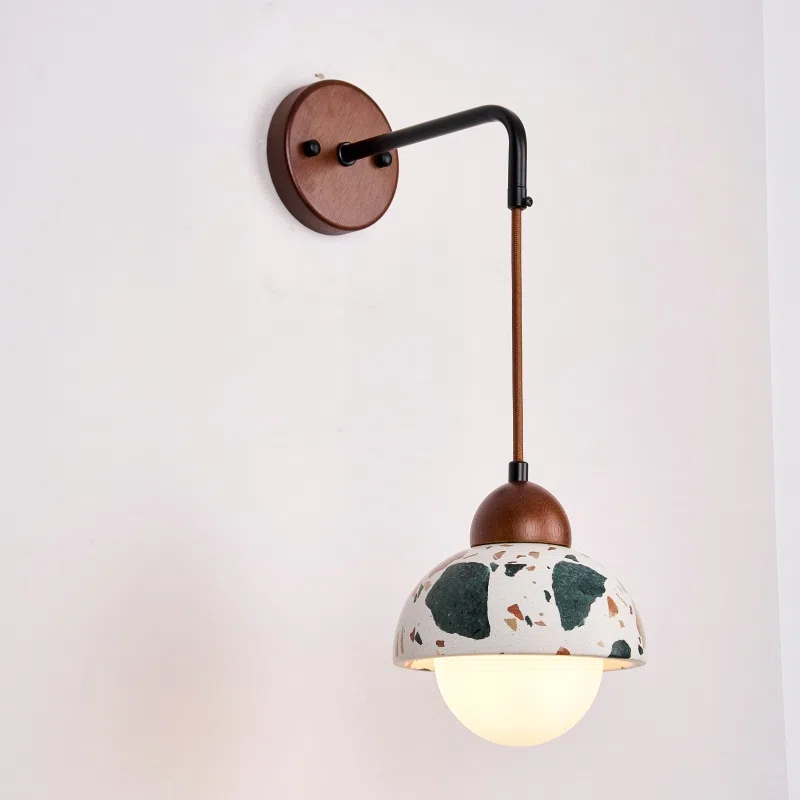 H16cm Terrazzo Wood LED Wall Lamp in Wood and Terrazzo, product photograph
