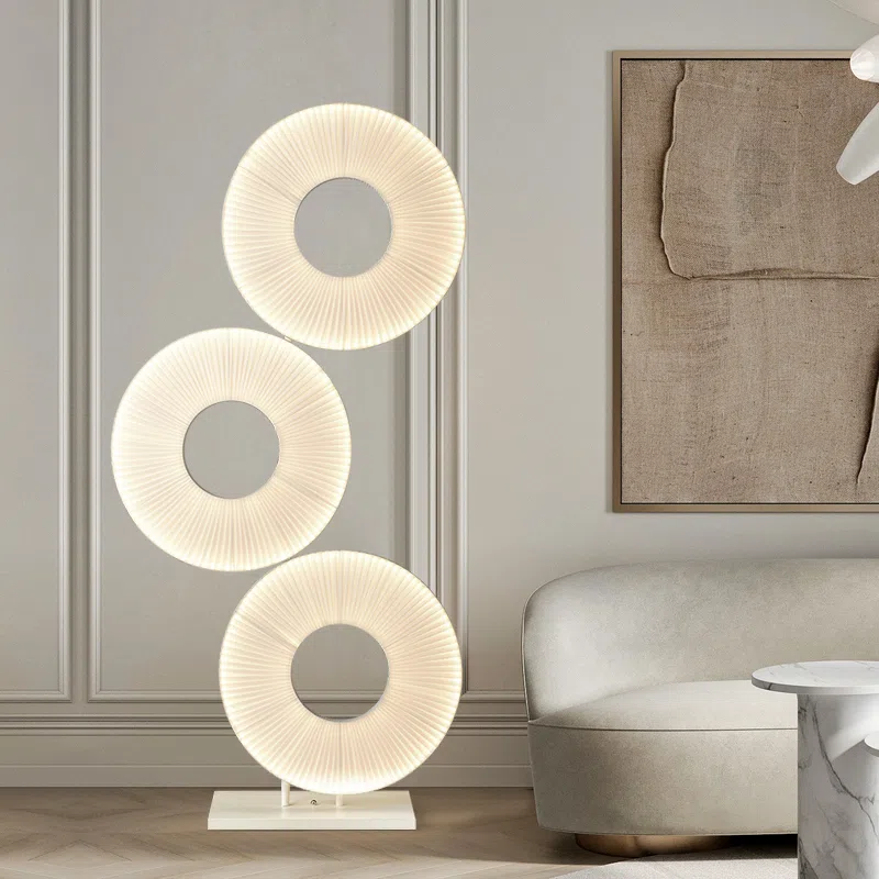 H175CM White Fabric LED Floor Light in Iron and Fabric, product photograph