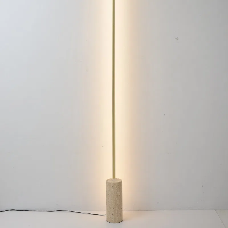 H207CM Aluminum Yellow Travertine LED Floor Lamp in Aluminum and Yellow Travertine, product photograph