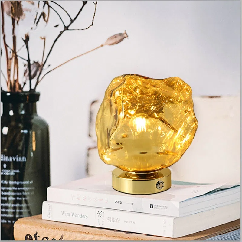 H20cm Aluminum Glass Table Light in Aluminum and Glass, product photograph
