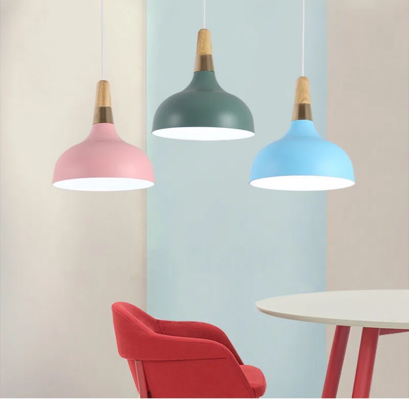 H21cm Colorful Iron Wood Pendant Lamp in Aluminum Cover and Aluminum Parts and Wood, product photograph