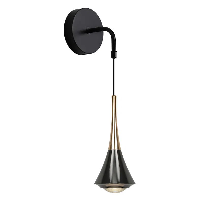 H23cm Black Cone Lens Wall Lamp in Aluminum and Lens, product photograph