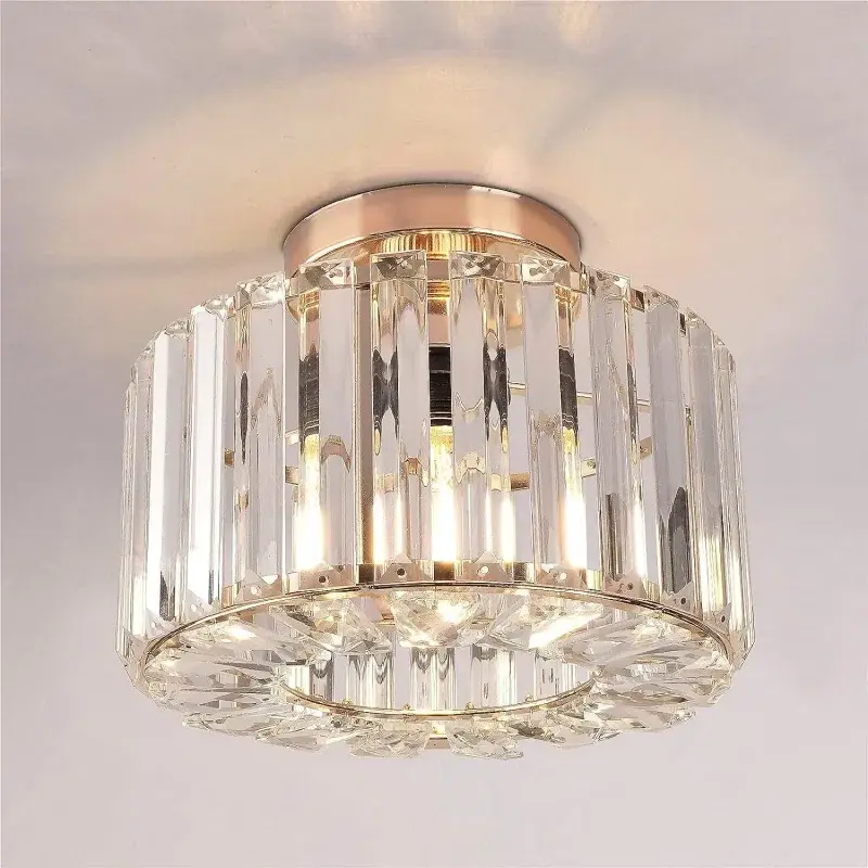 H25cm Iron Crystal Ceiling Light in Iron and Crystal, product photograph