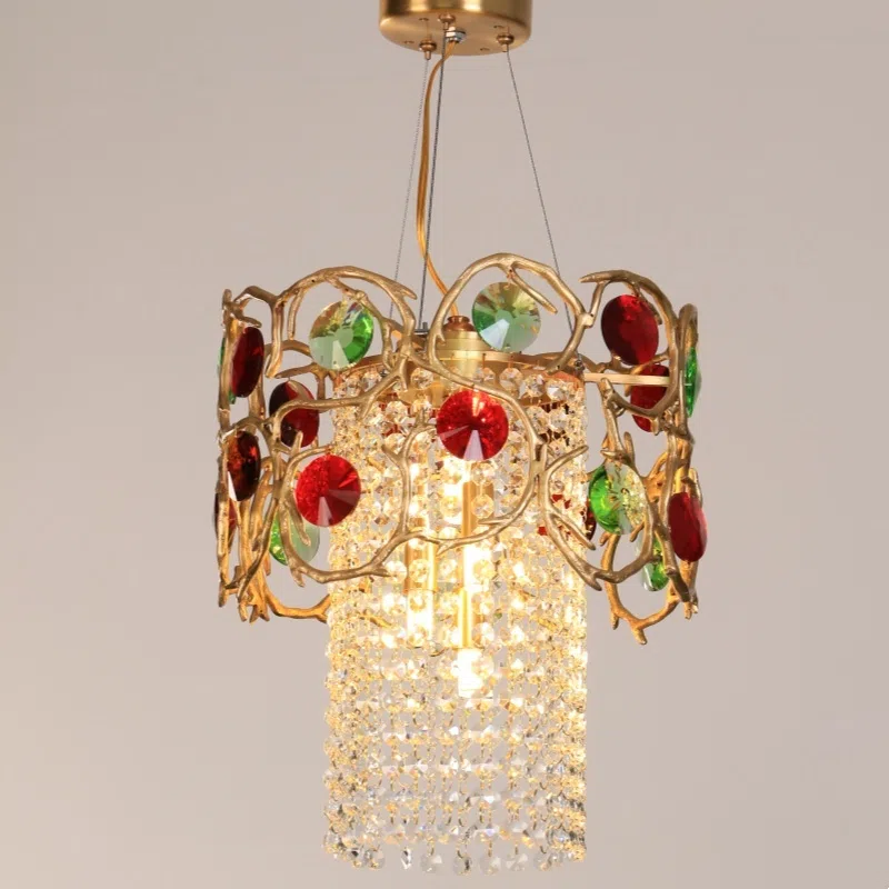 H35cm Copper Crystal Chandelier in Copper and Crystal, product photograph