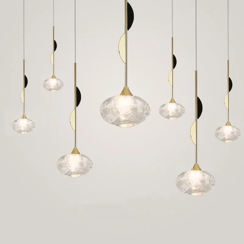 H36CM Golden Crystal Pendant Light in Iron and Crystal, product photograph
