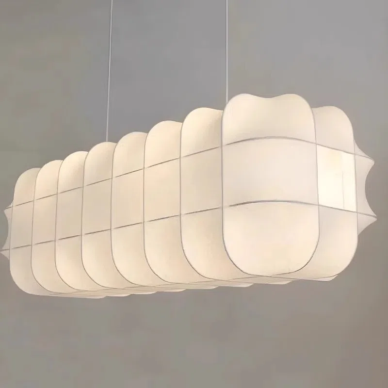 H41CM Cuboid Silk Pendant Lamp in Iron and Silk, product photograph