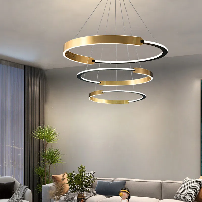 D120CM Aluminum Half Circle Black Pendant Lamp in Aluminum, product photograph