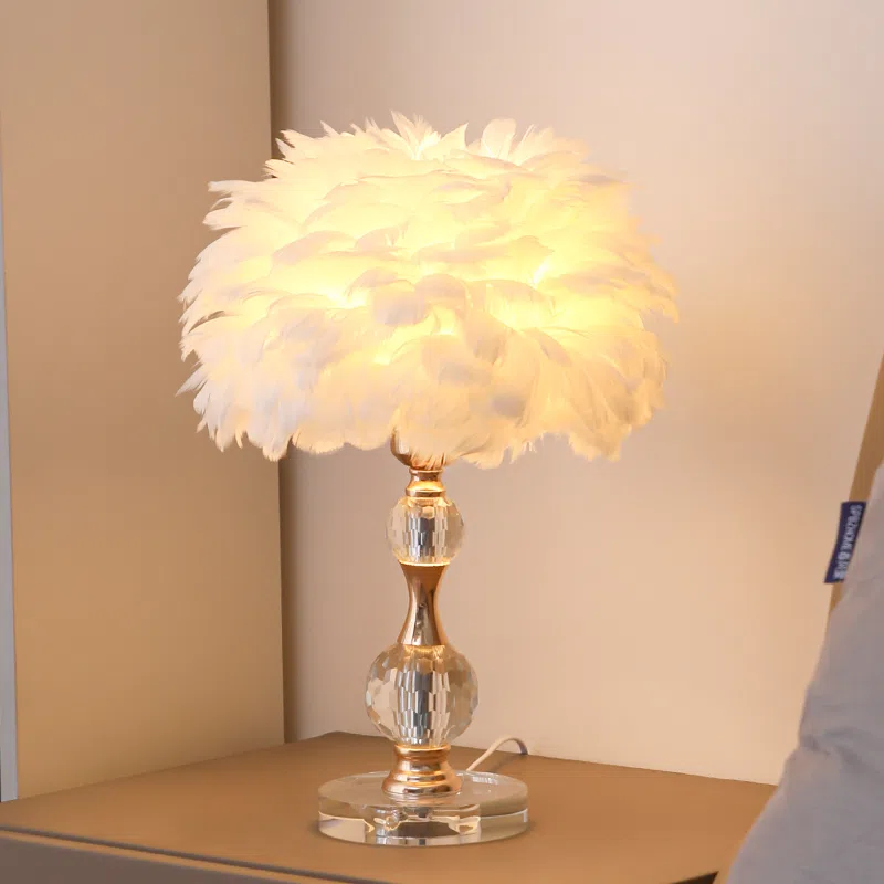 H45cm Hardware Crystal Feather Table Lamp in Hardware and Crystal and Feather, product photograph