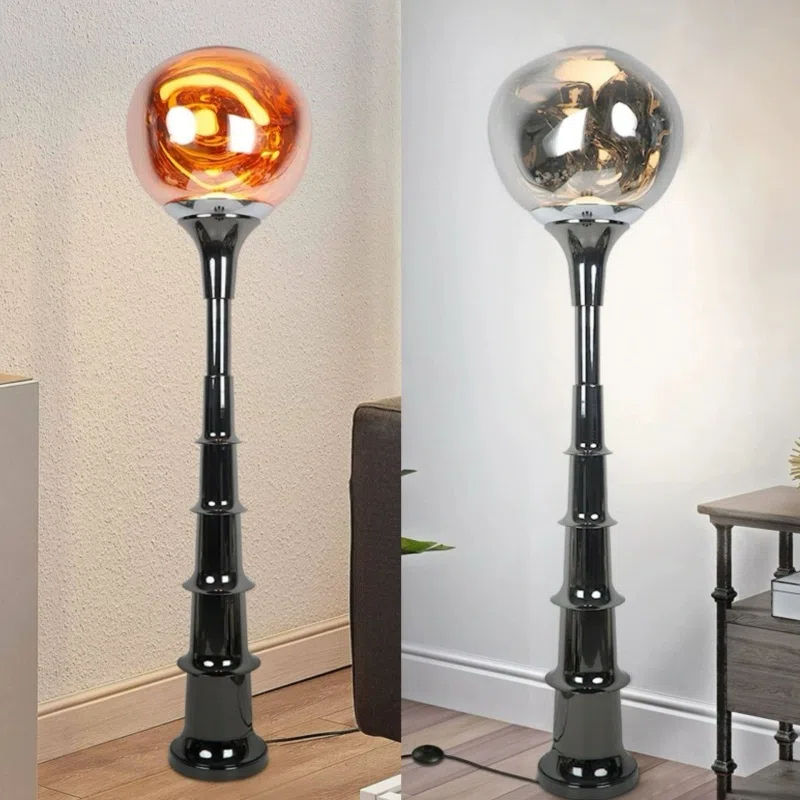 E27/E26 Hardware Lava Bamboo Pole Floor Lamp in Hardware and Acrylic, product photograph