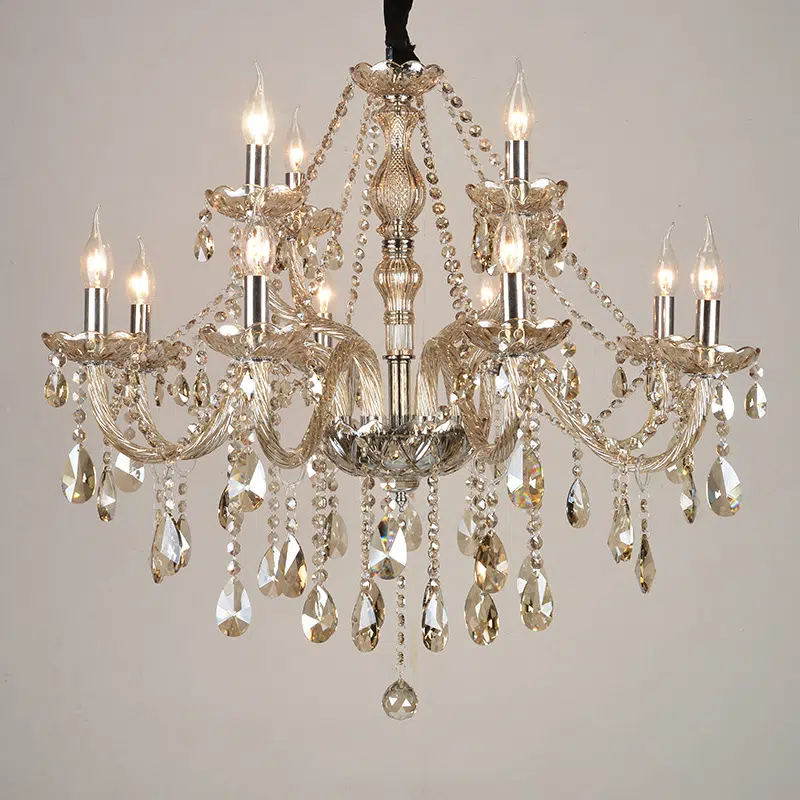 Iron Crystal Fabric Brown Chandelier in Iron and Crystal and Glass and Fabric, product photograph