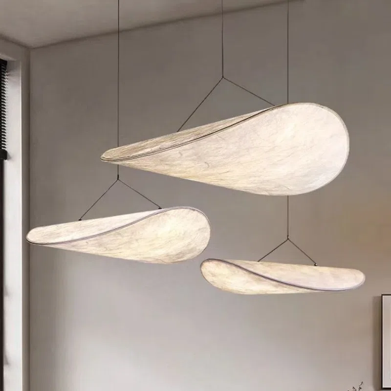 H13CM Leaf Silk Fabric Pendant Light in Iron and Silk, product photograph