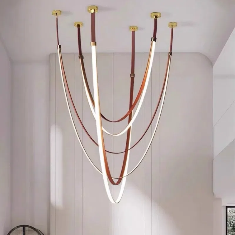 Leather Silicone Linear Pendant Light in Leather and Silicone, product photograph