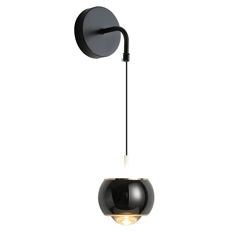 LED Black Ball Lens Wall Lamp in Aluminum and Lens, product photograph