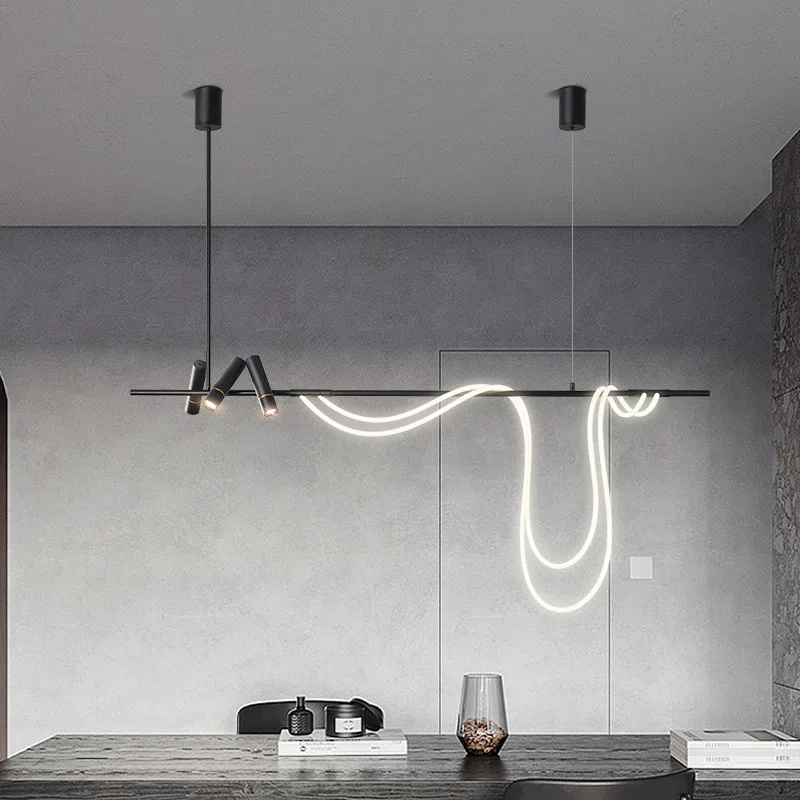 Long Strip Light Art Pendant Light in Silicone and Iron, product photograph
