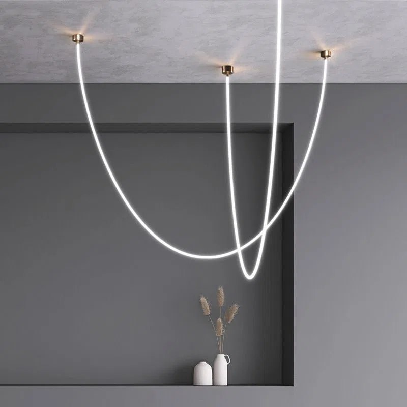Long Strip Linear White Pendant Light in Silicone and Metal, product photograph