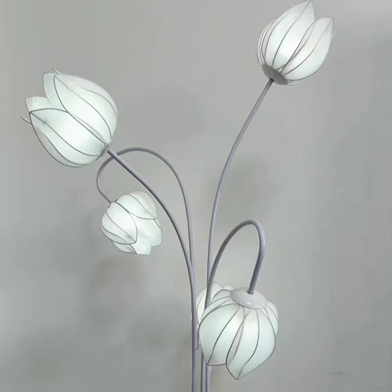 Magnolia Flower LED Floor Lamp in Iron and Fabric, product photograph