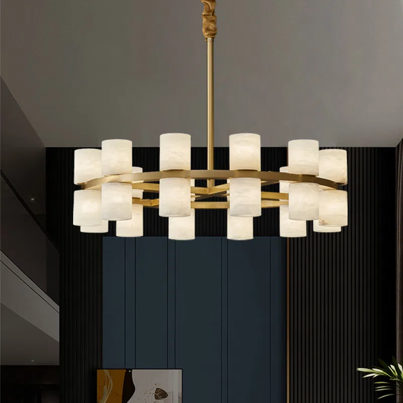 20-40 Heads Marble Copper Circle Pendant Lamp in Copper and Marble, product photograph