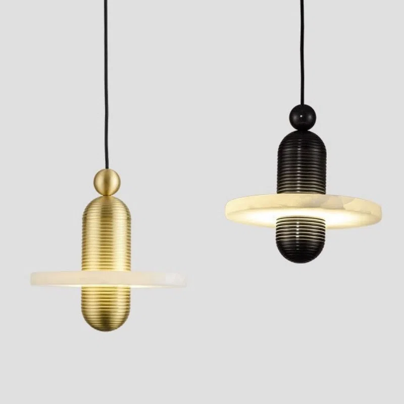 Marble Single Head LED Pendant Lamp in Metal and Marble, product photograph