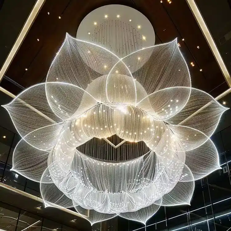 Petal Ribbon Custom Glass Chandelier in Stainless Steel and Glass, product photograph