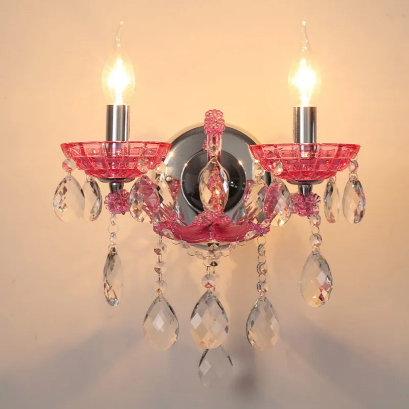 Pink Candle Crystal Wall Light in Iron and Glass and Crystal, product photograph