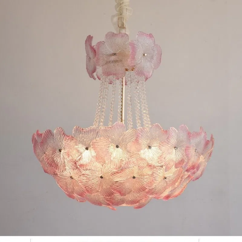 12-16 Heads Pink Clear Glass Pendant Light in Iron and Glass, product photograph