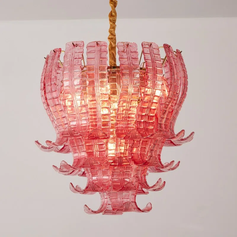 7-13 Heads Pink Clear Glass Pendant Light in Iron Plating and Glass, product photograph