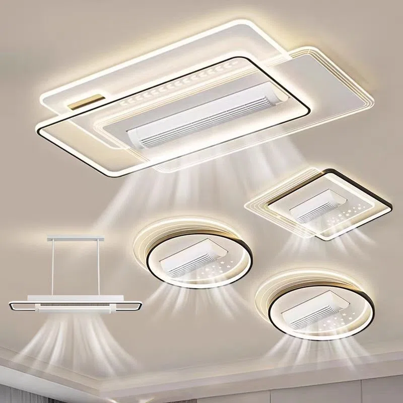 Large Wind Quiet Bladeless Ceiling Fan Lamp in Metal and PC and Acrylic, product photograph