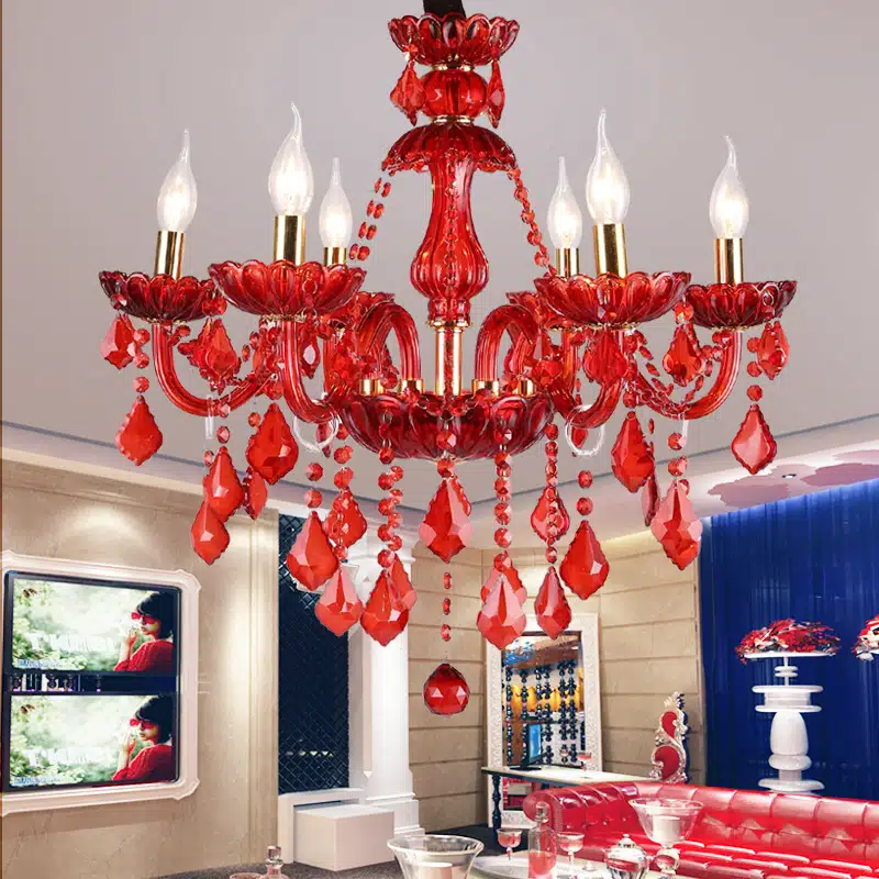 Red Candle Crystal Chandelier in Iron and Crystal and Glass and Fabric, product photograph