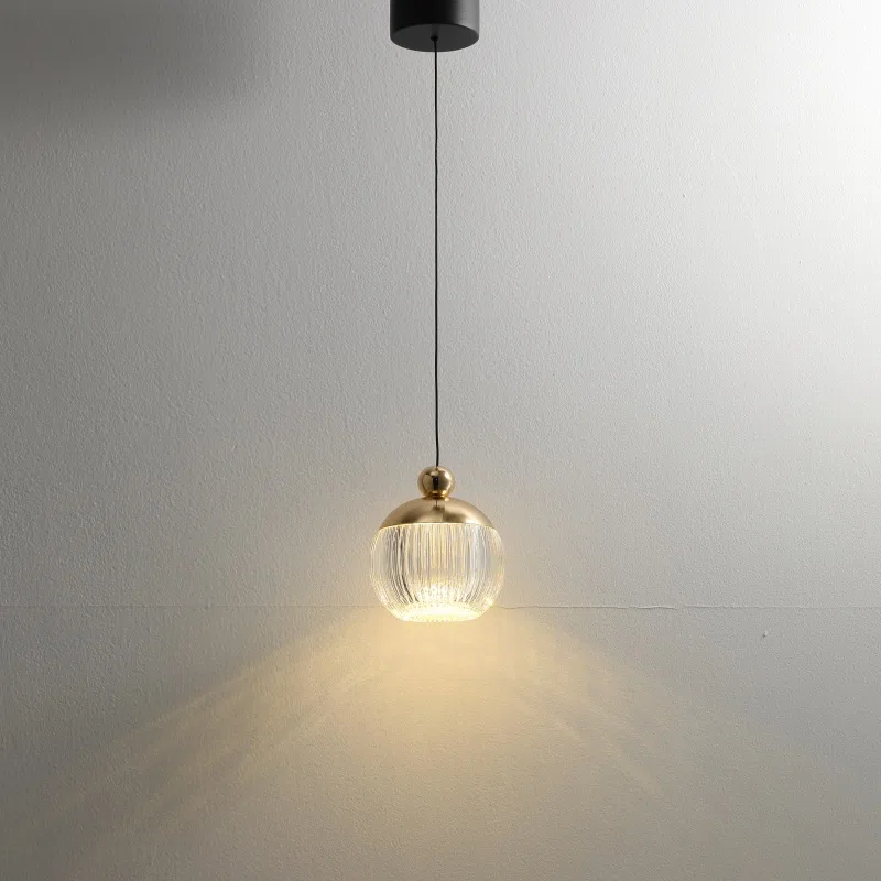 H14cm Retro Acrylic Ball Pendant Light in Aluminum and Acrylic, product photograph