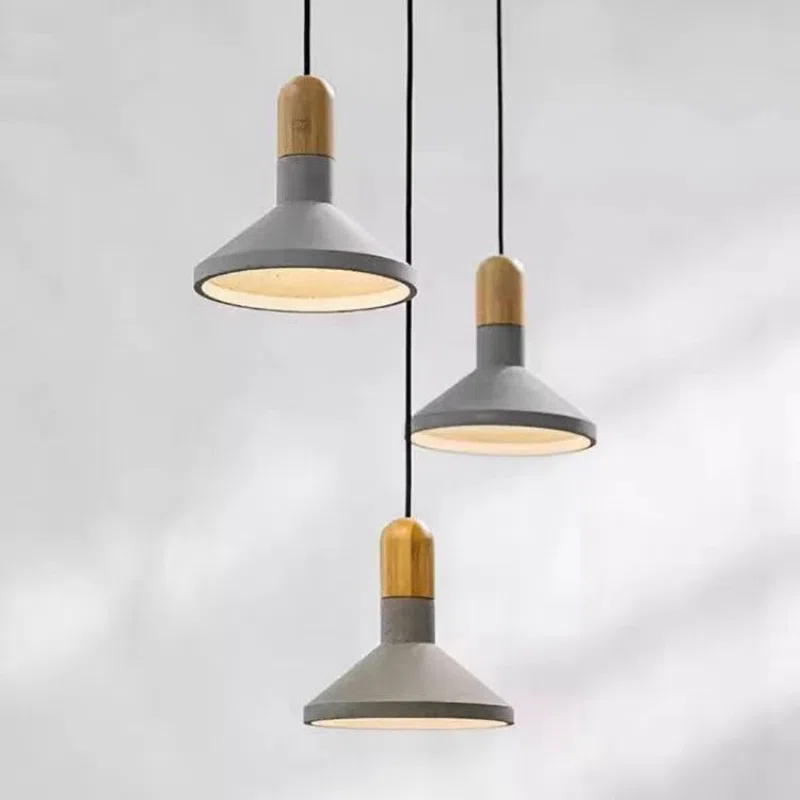 Retro Cement Wood Pendant Light in Cement and Wood, product photograph