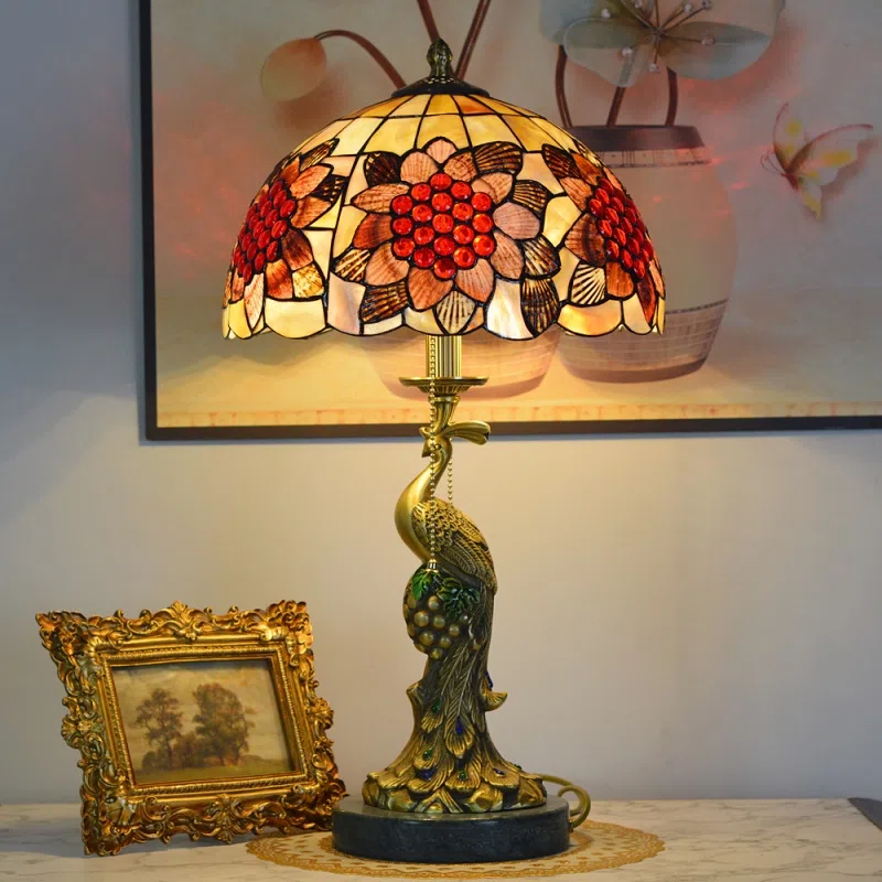 Retro Pastoral Copper Shell Table Light in Copper and Marble and Shell, product photograph