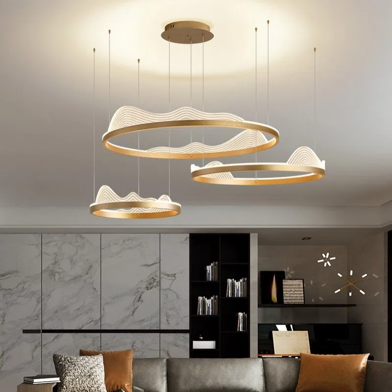 Ring Circle Wave Acrylic Pendant Light in Aluminum Spray Paint and Acrylic, product photograph