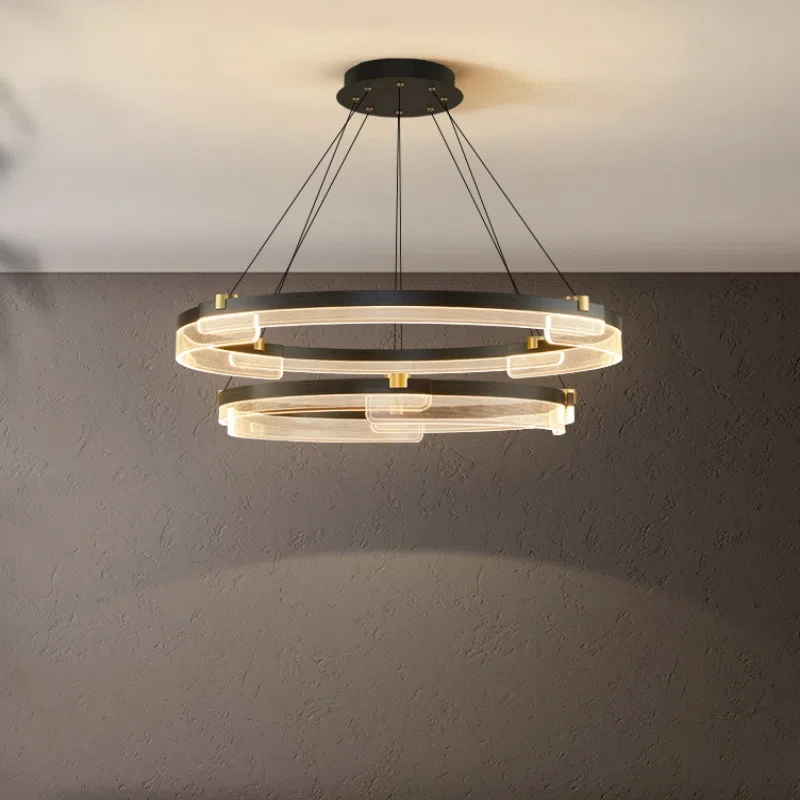 D100CM Round Acrylic Black LED Pendant Light in Aluminum, product photograph