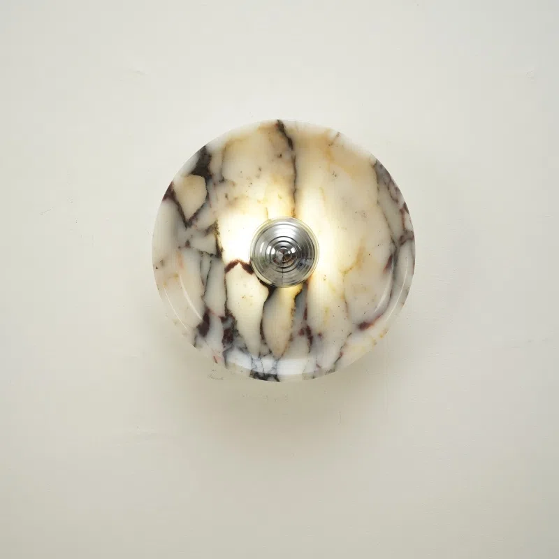 D25CM Round Hardware Marble Wall Light in Hardware and Bulgari Stone, product photograph