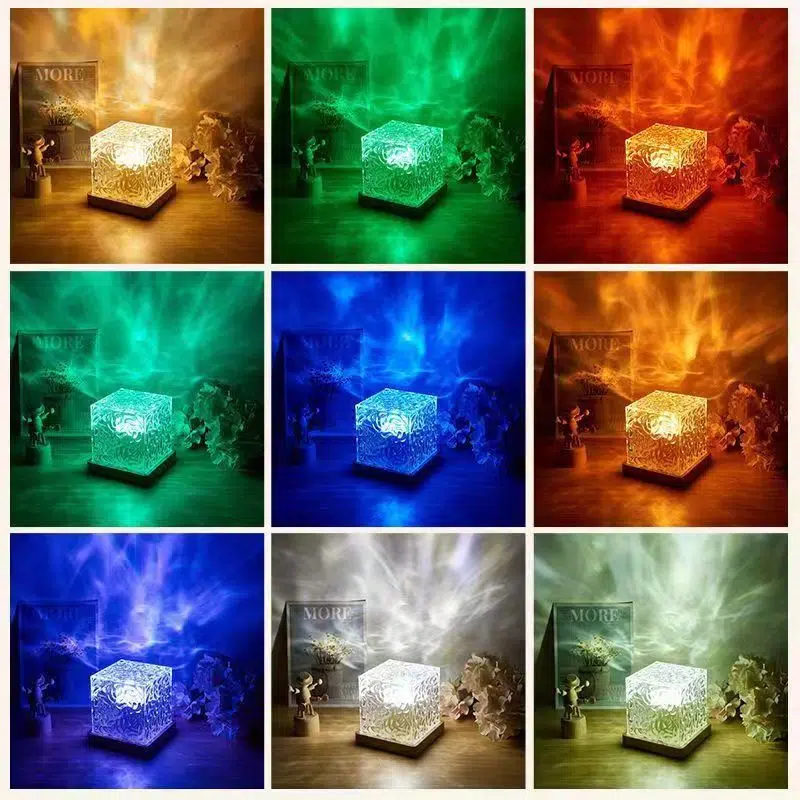 H12cm Square Water Ripple Table Lamp in PS and Acrylic, product photograph