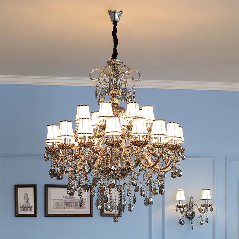 Transparent Crystal Big Chandelier in Iron and Crystal and Glass and Fabric, product photograph